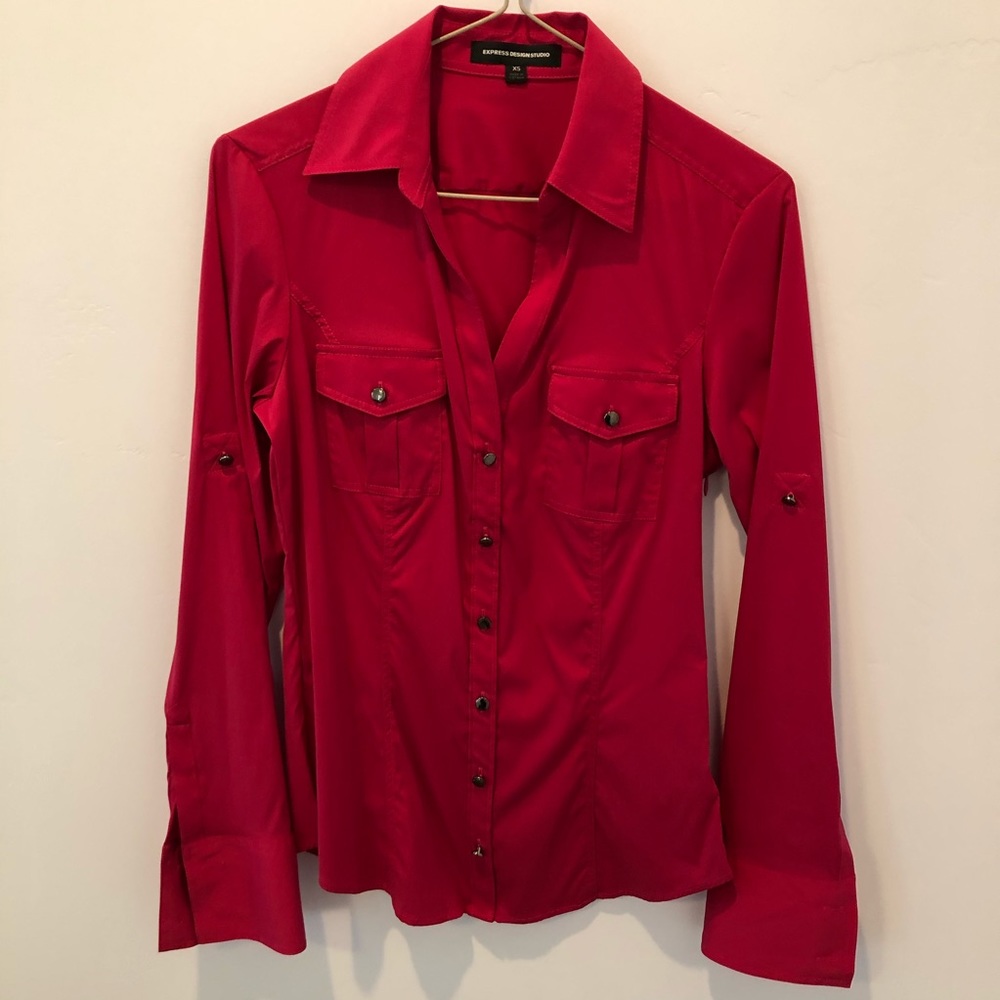 Express Design Studio Red Button Up Shirt Sz XS